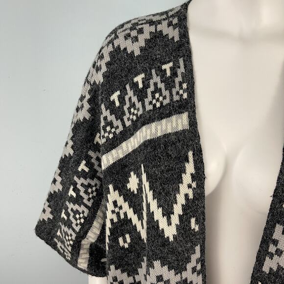 Debut Aztec Southwestern Fringe Sweater Poncho Open Front Cardigan S/M Boho - Picture 5 of 12